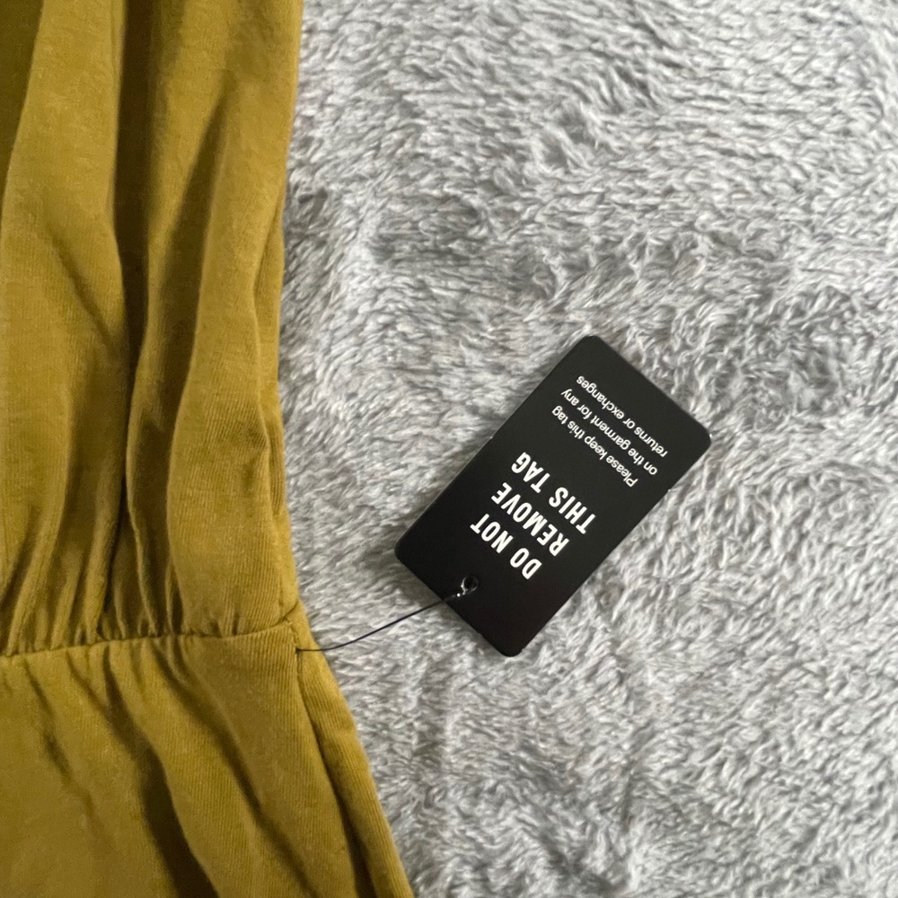 NWT Express‎ Olive Green Shoulder Pad Midi Dress Size M Elastic Waist - Picture 7 of 10